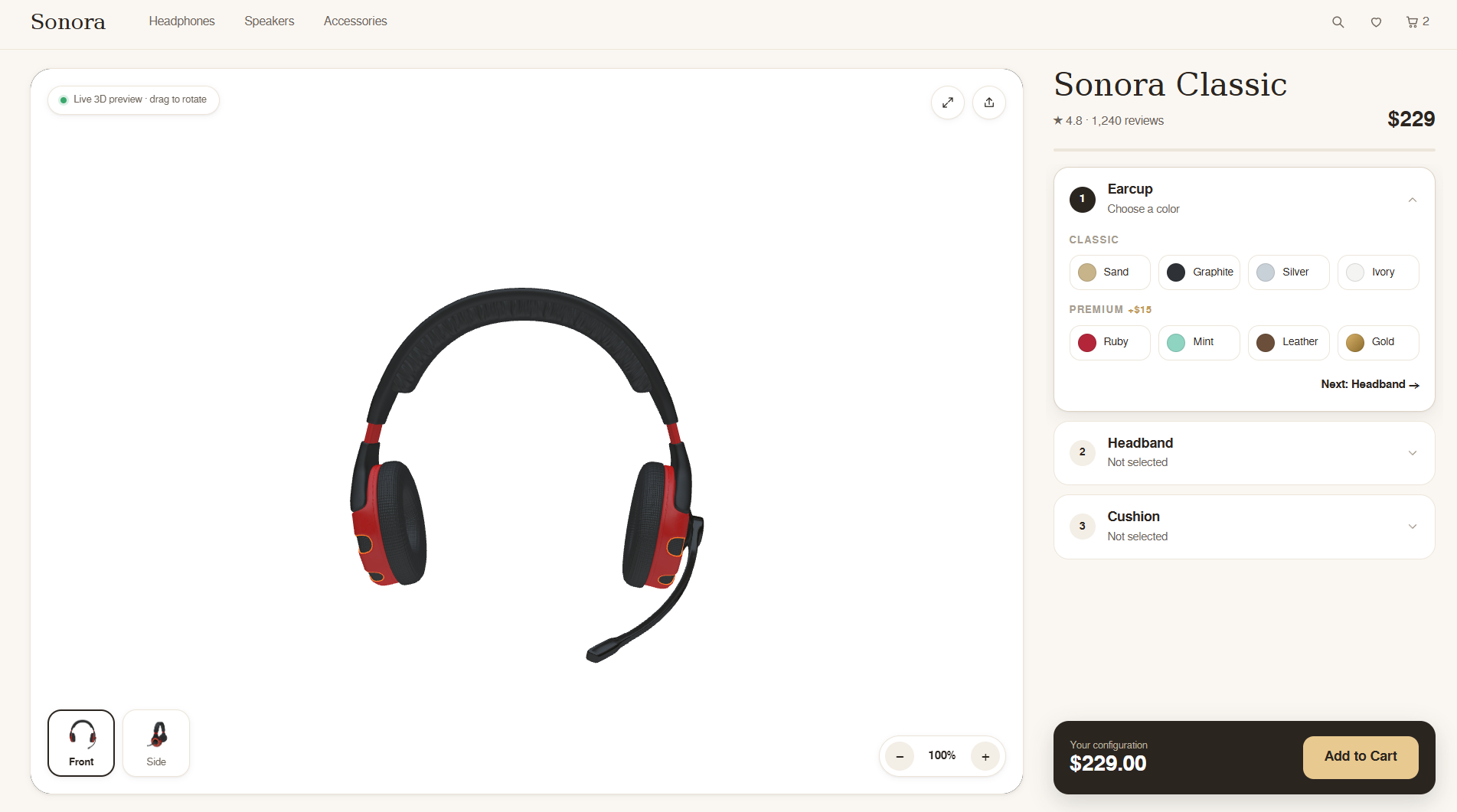 3D headphones product configurator for eCommerce